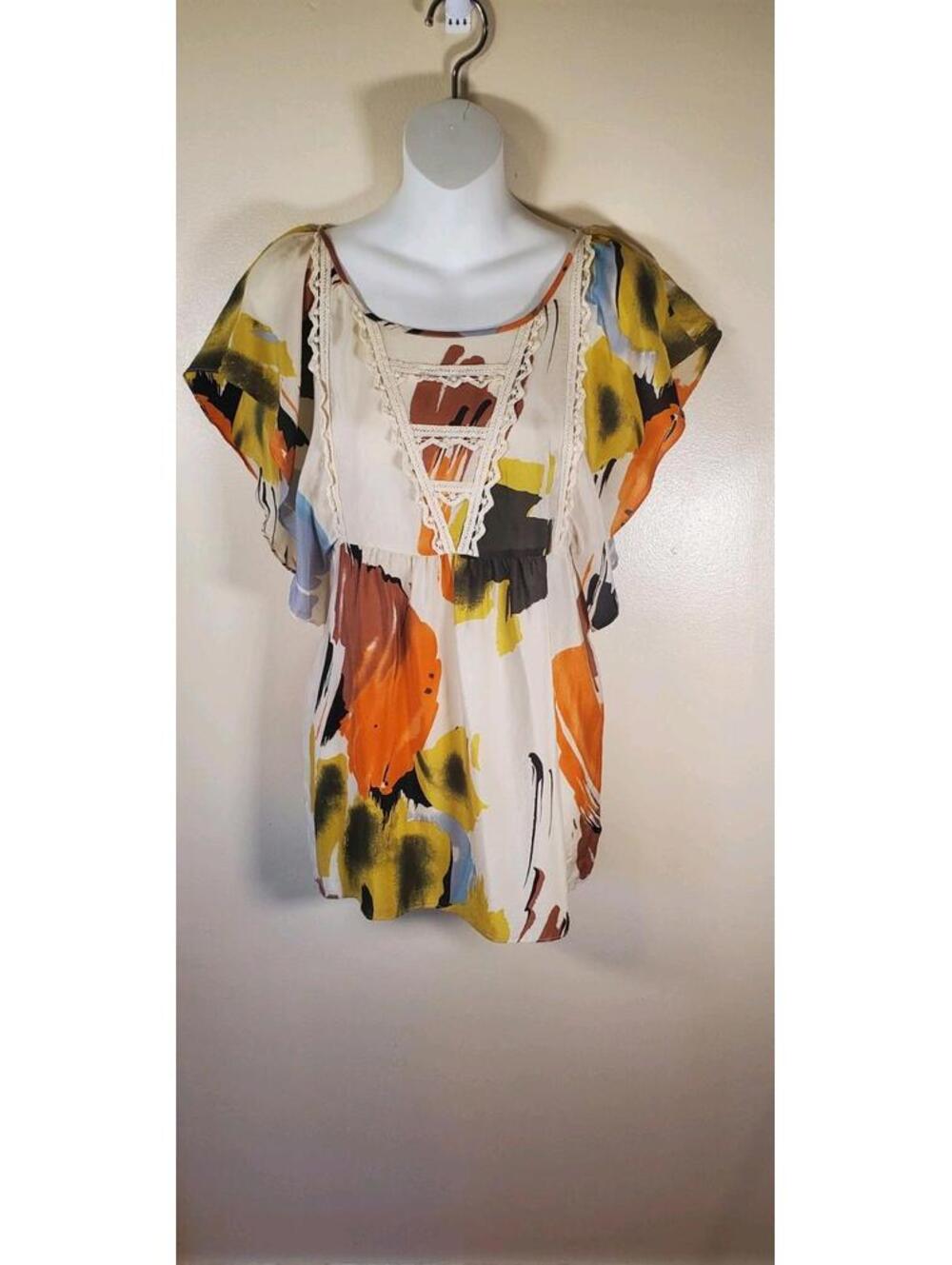 Anthropologie EDME & ESYLLTE Women's Silk Blouse Top 4 Flutter Sleeves Lace